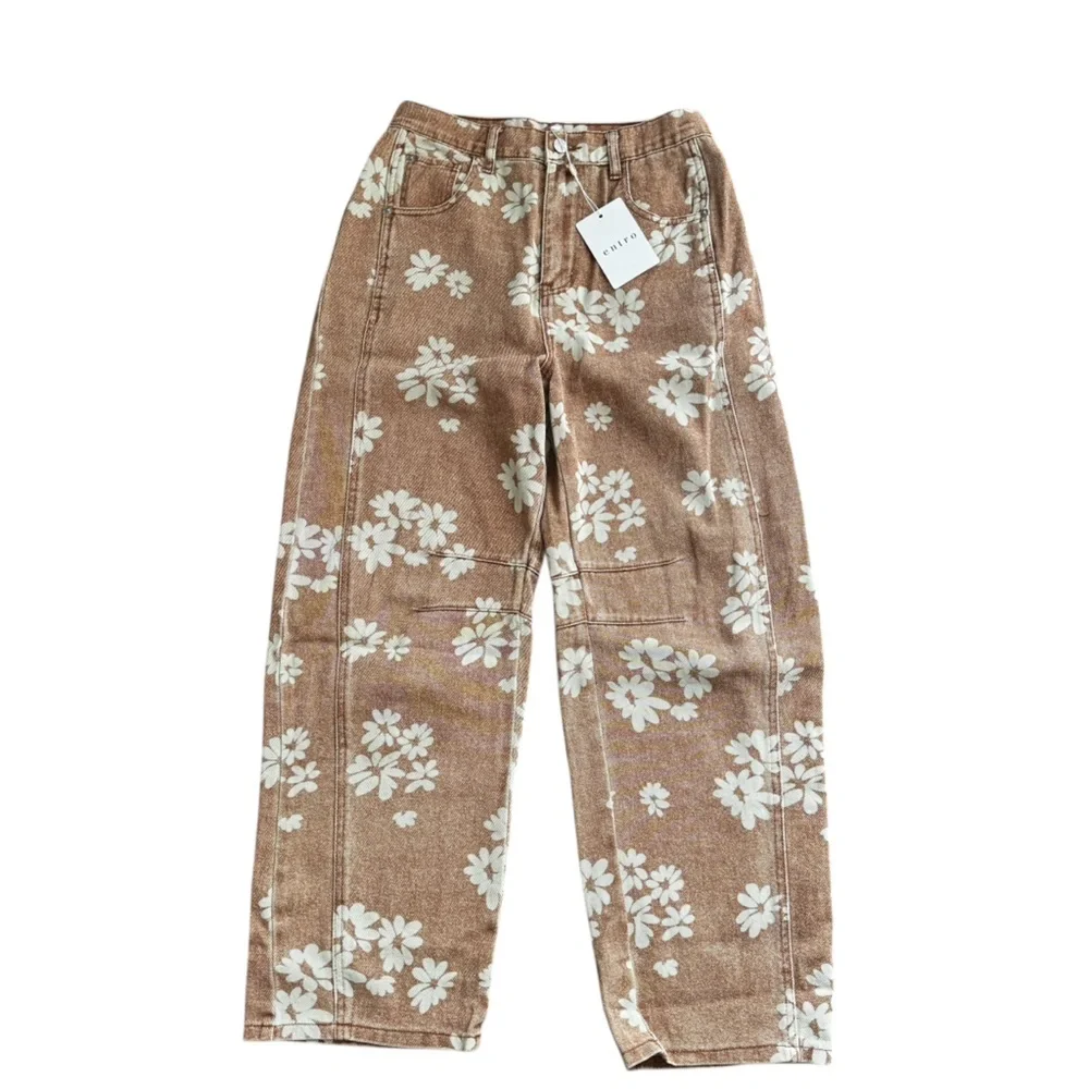 Floral Brown Pants, Entro, Size Medium, Boho, California, Floral Jean - Picture 3 of 8